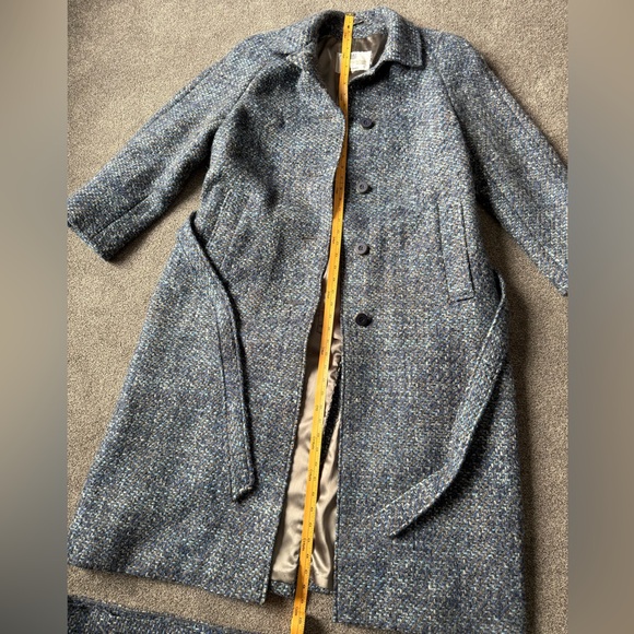 Vintage Aquascutum London Blue-Gray Tweed Overcoat with Matching Scarf - Picture 7 of 9